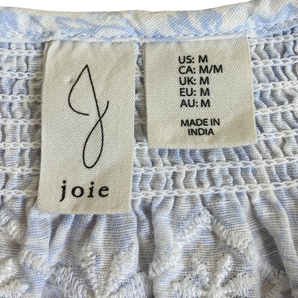 Joie Baby Blue Linen Blend Embroidered Floral Peasant Blouse Women’s Size M - Picture 6 of 9
